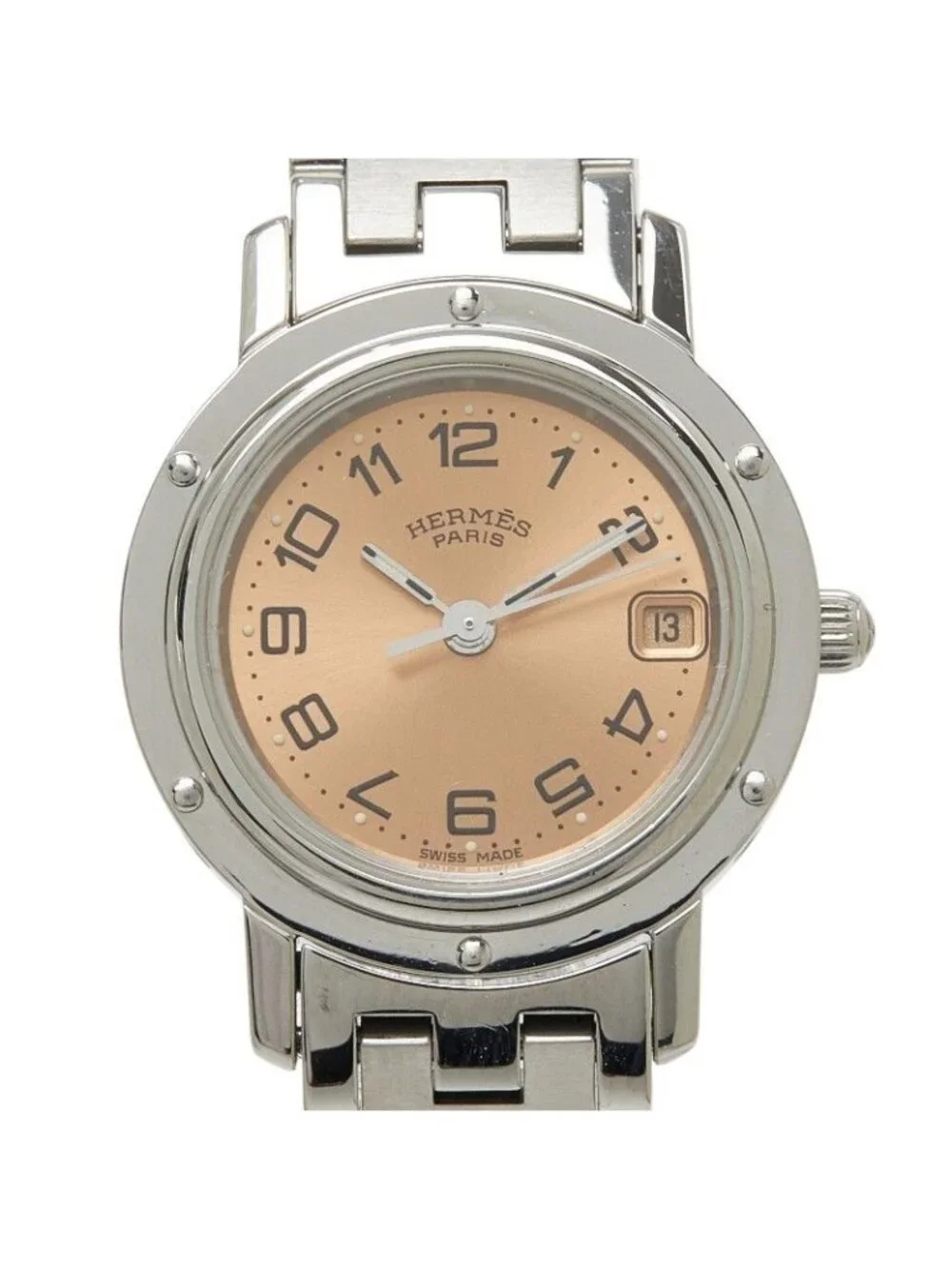Hermes Clipper Watch Pink Silver Stainless Steel